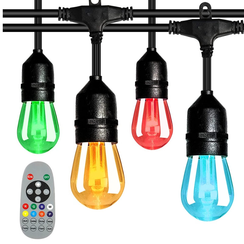 48 -Fuß -Farbwechsler im Freien, 15 LED -Lampen bruchsicher, dimmbar, IP65 wasserdicht, RGBW Blitzschnur Lichter mit RF -Fernbedienung, dekorative Lichter für Terrassengarten